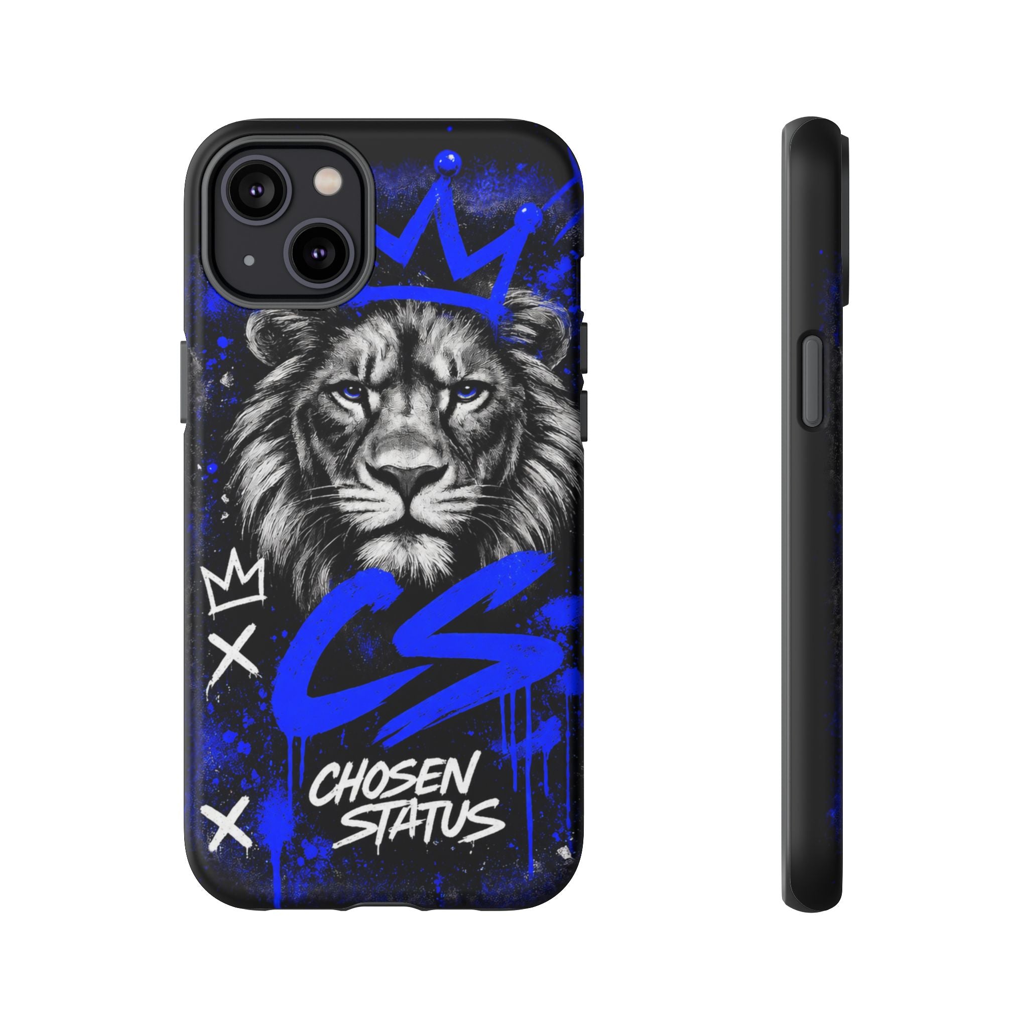 Lion “Chosen Status” Phone Case — Blue Graffiti Protective Cover