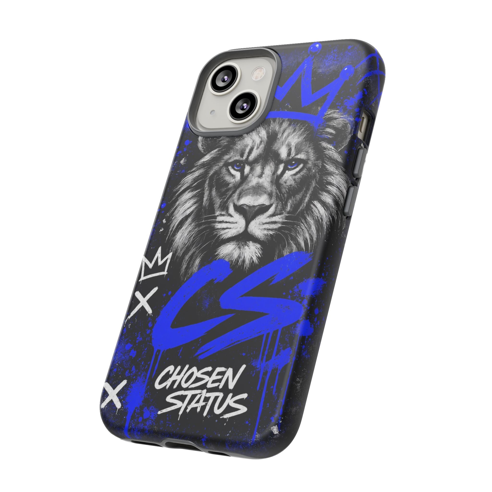 Lion “Chosen Status” Phone Case — Blue Graffiti Protective Cover