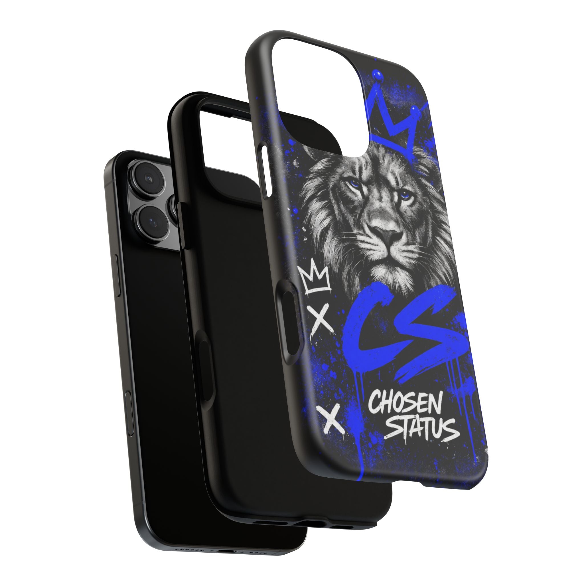 Lion “Chosen Status” Phone Case — Blue Graffiti Protective Cover