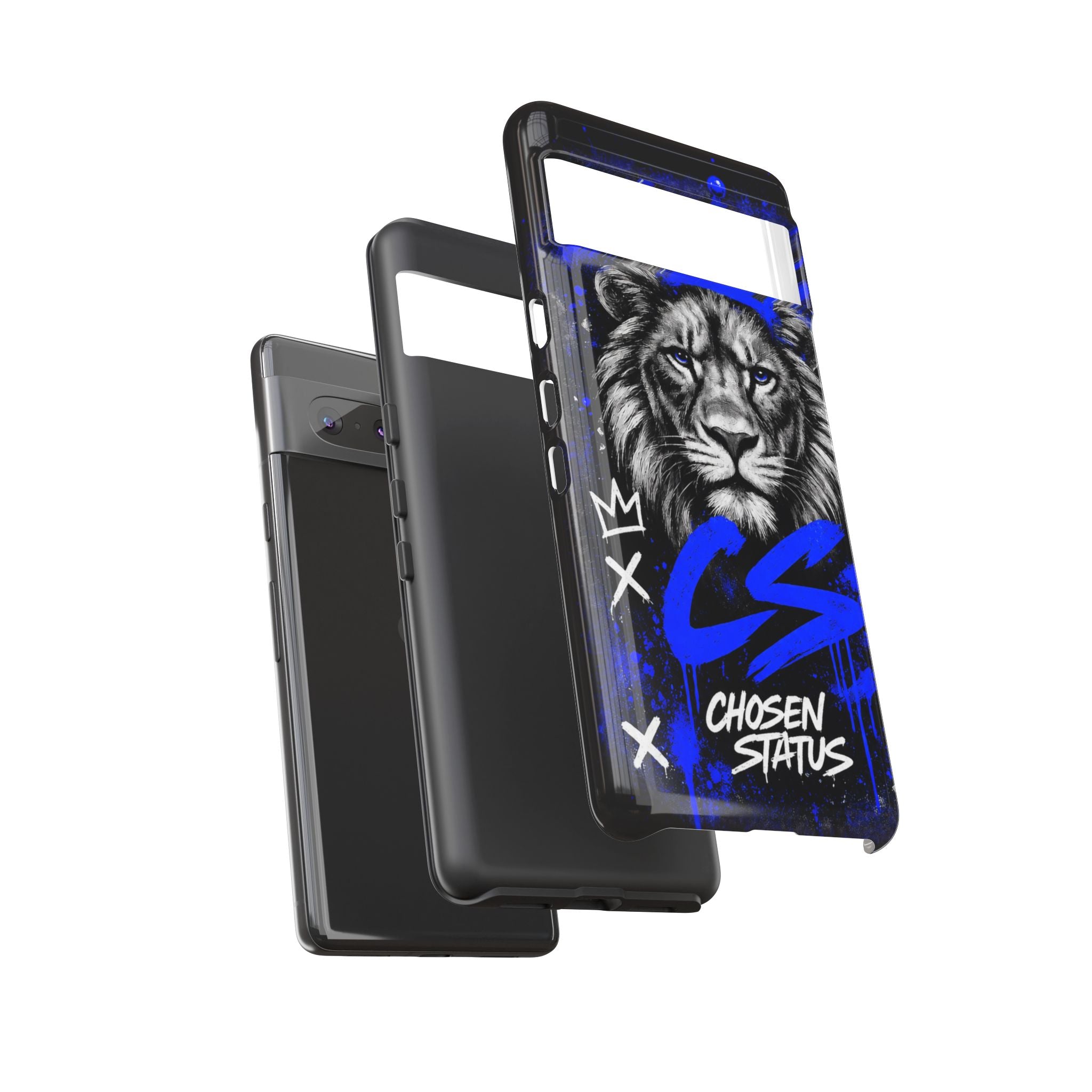 Lion “Chosen Status” Phone Case — Blue Graffiti Protective Cover