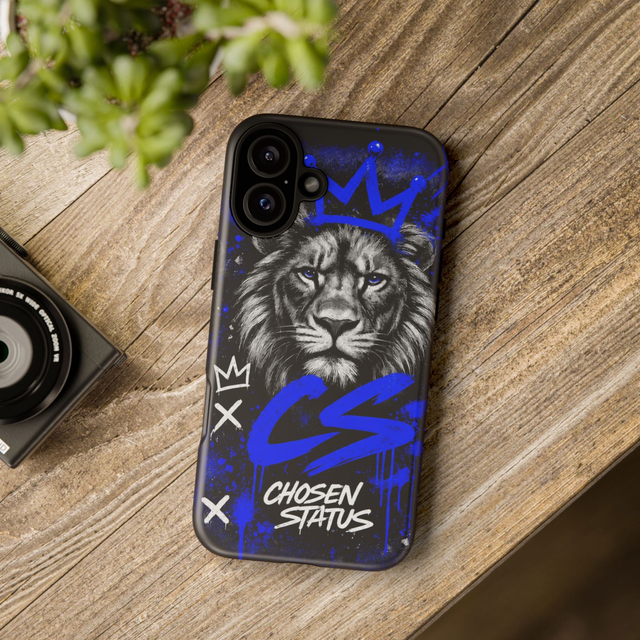 Lion “Chosen Status” Phone Case — Blue Graffiti Protective Cover
