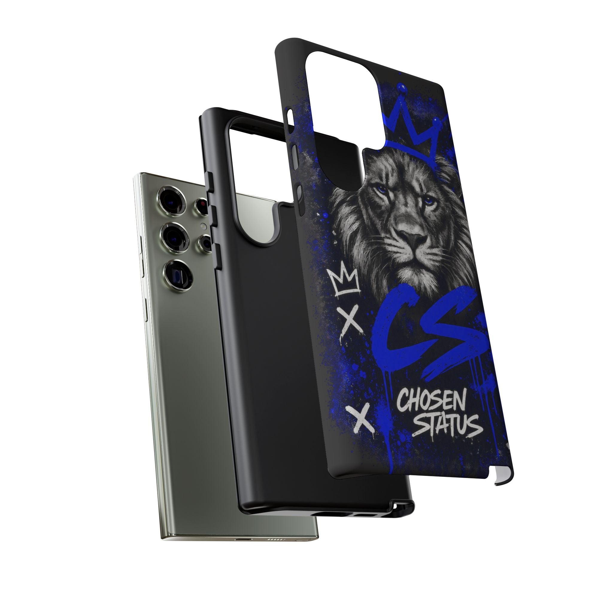 Lion “Chosen Status” Phone Case — Blue Graffiti Protective Cover