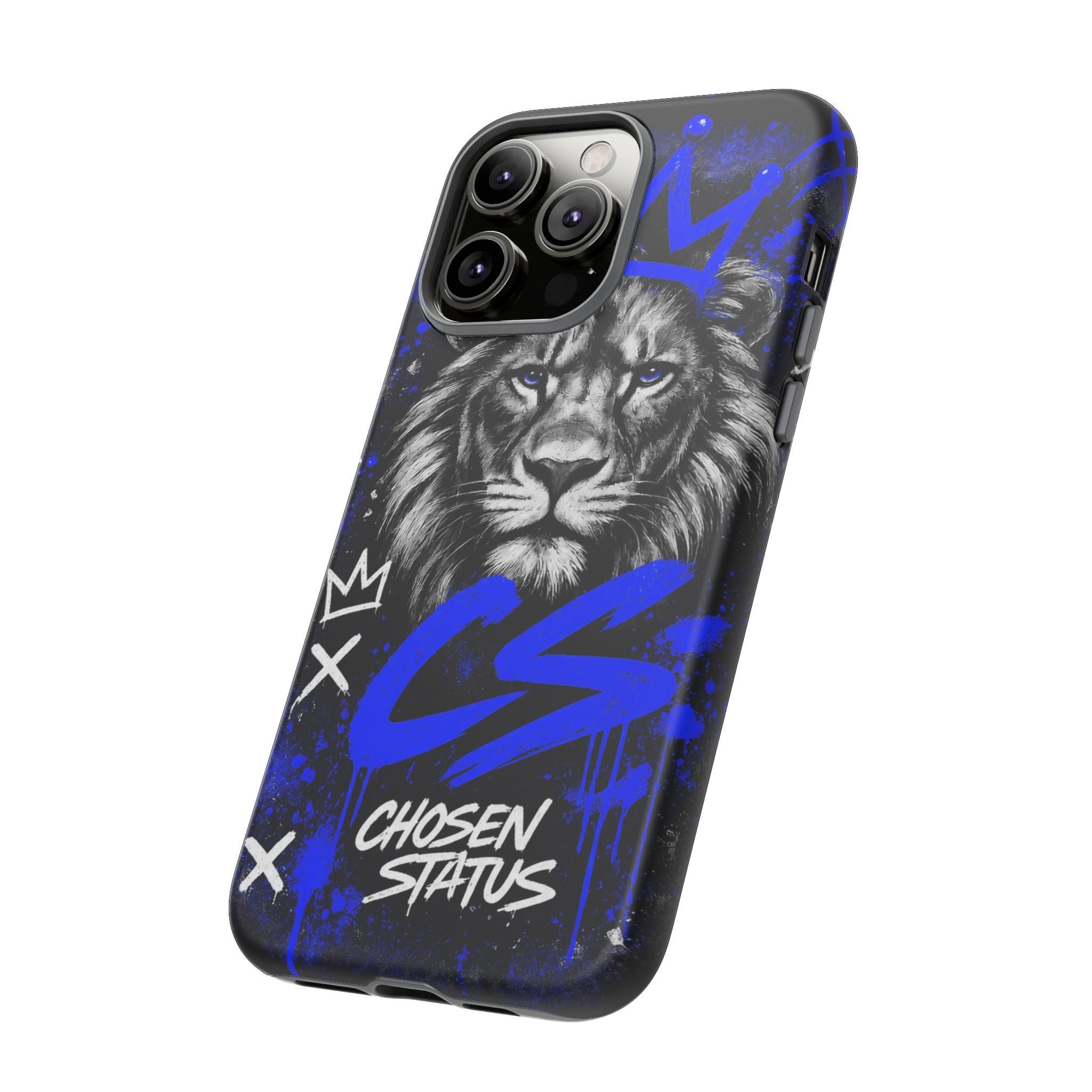 Lion “Chosen Status” Phone Case — Blue Graffiti Protective Cover