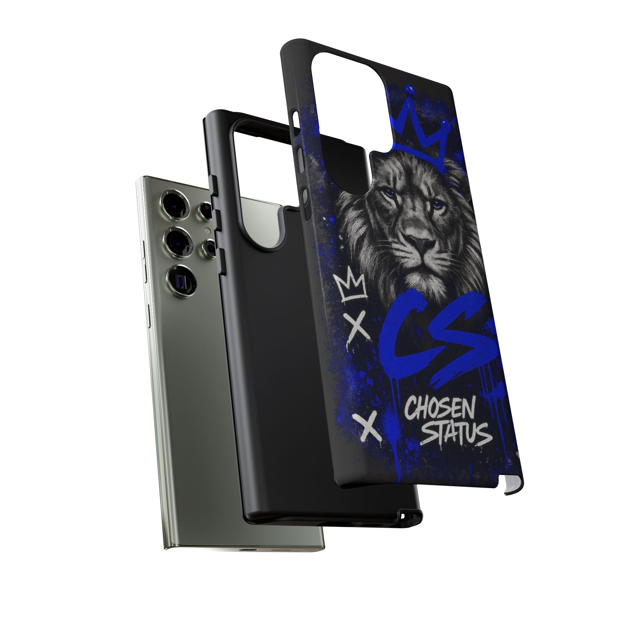 Lion “Chosen Status” Phone Case — Blue Graffiti Protective Cover