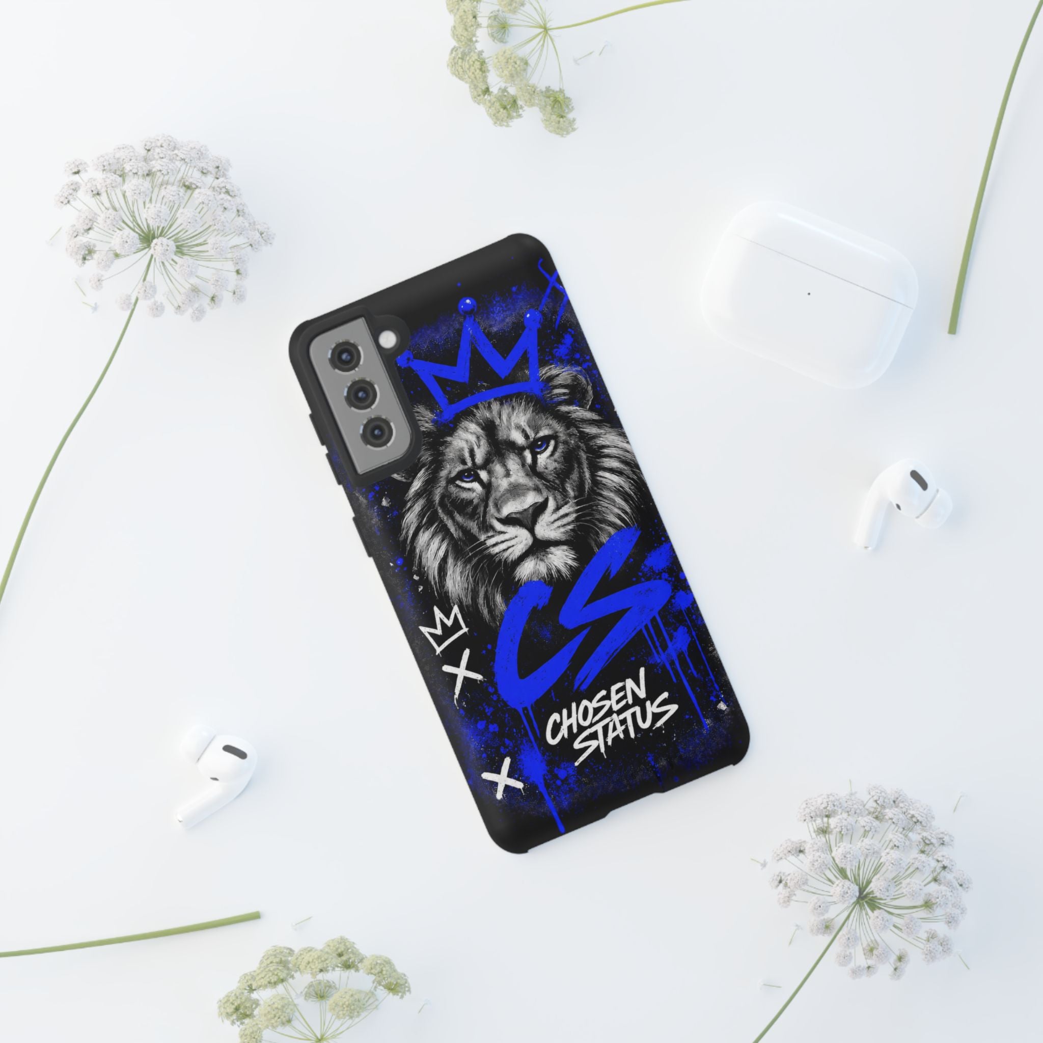 Lion “Chosen Status” Phone Case — Blue Graffiti Protective Cover
