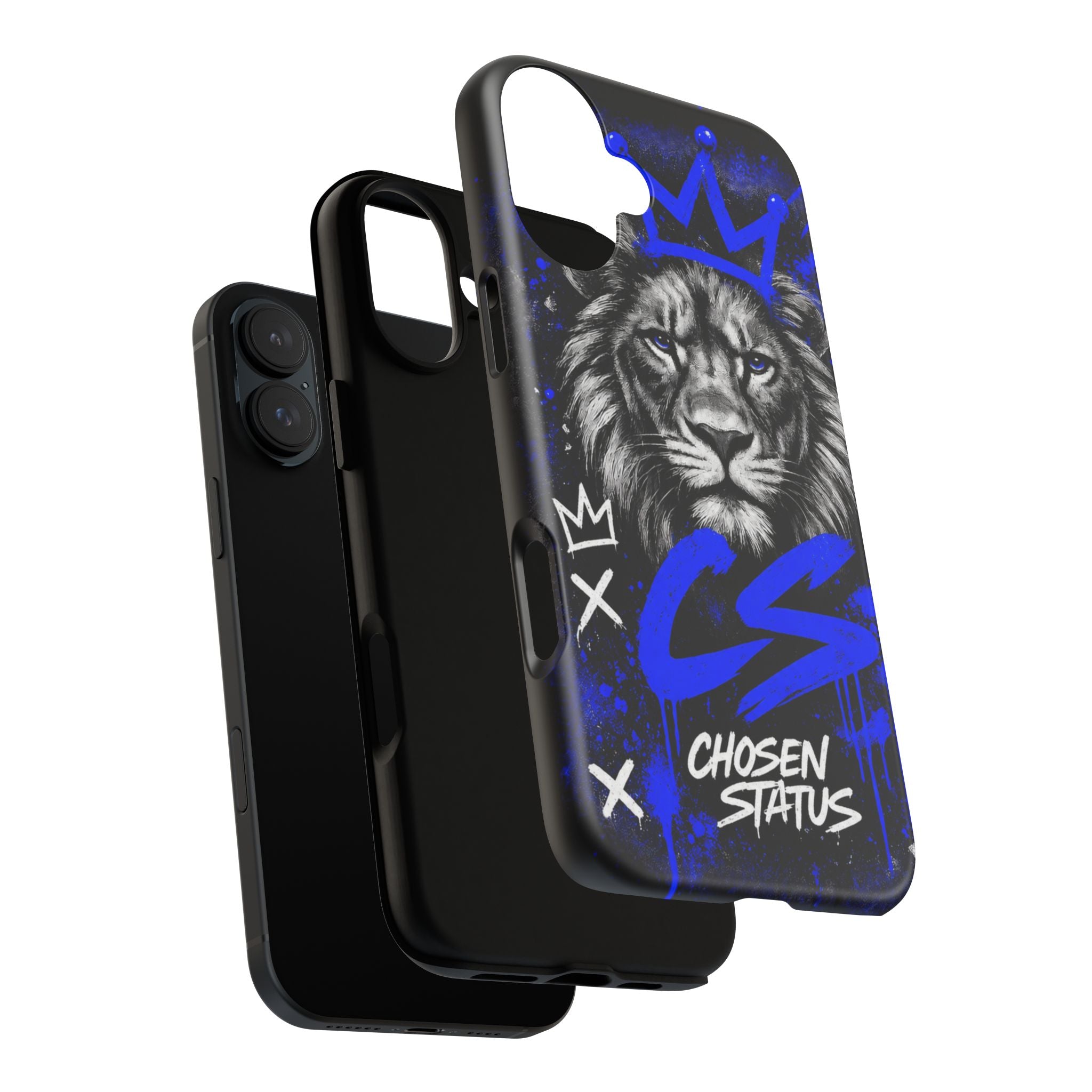Lion “Chosen Status” Phone Case — Blue Graffiti Protective Cover