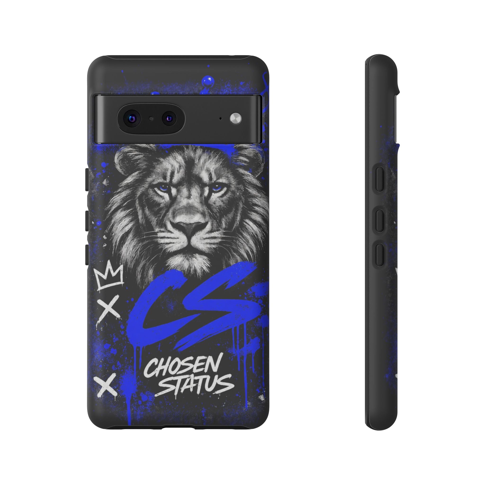Lion “Chosen Status” Phone Case — Blue Graffiti Protective Cover