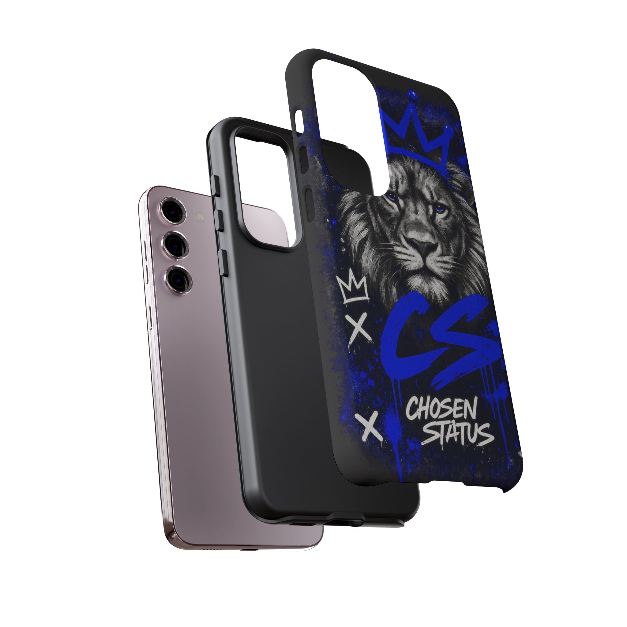 Lion “Chosen Status” Phone Case — Blue Graffiti Protective Cover
