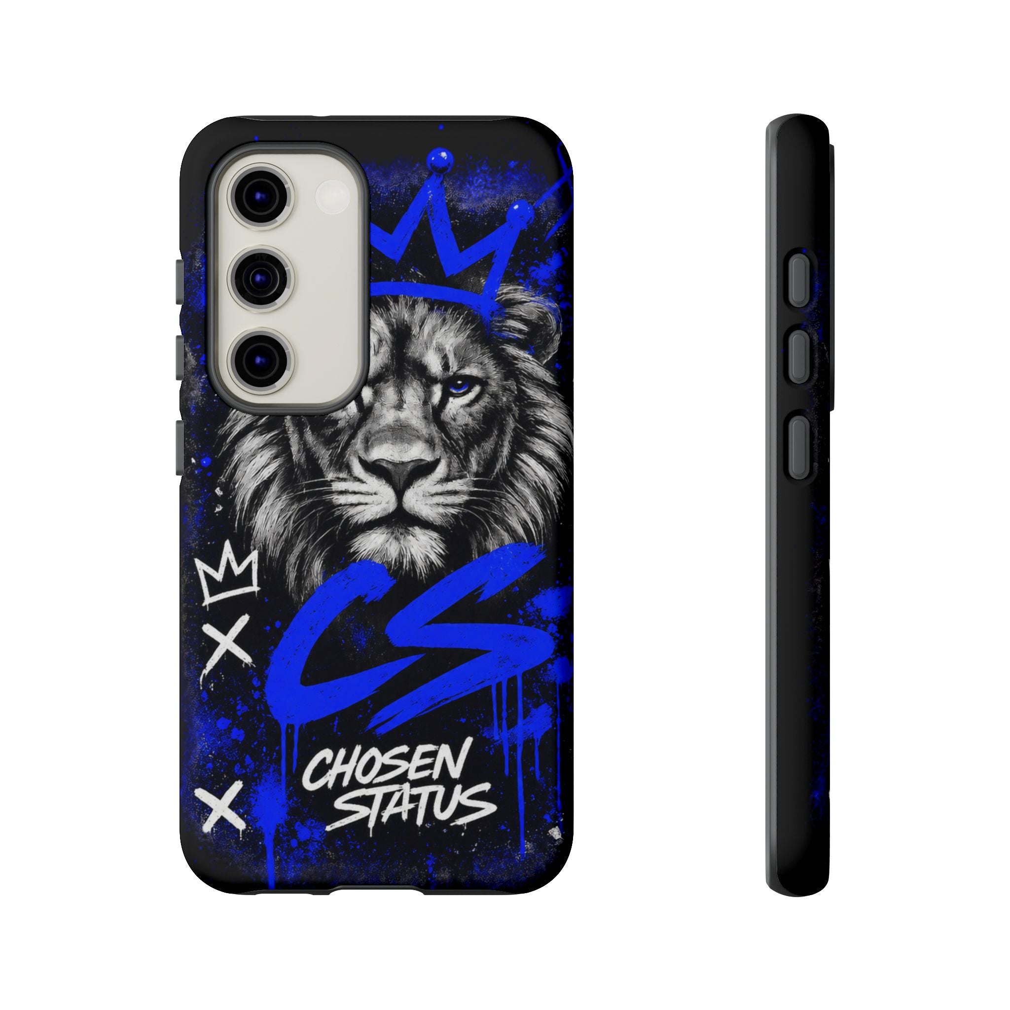 Lion “Chosen Status” Phone Case — Blue Graffiti Protective Cover