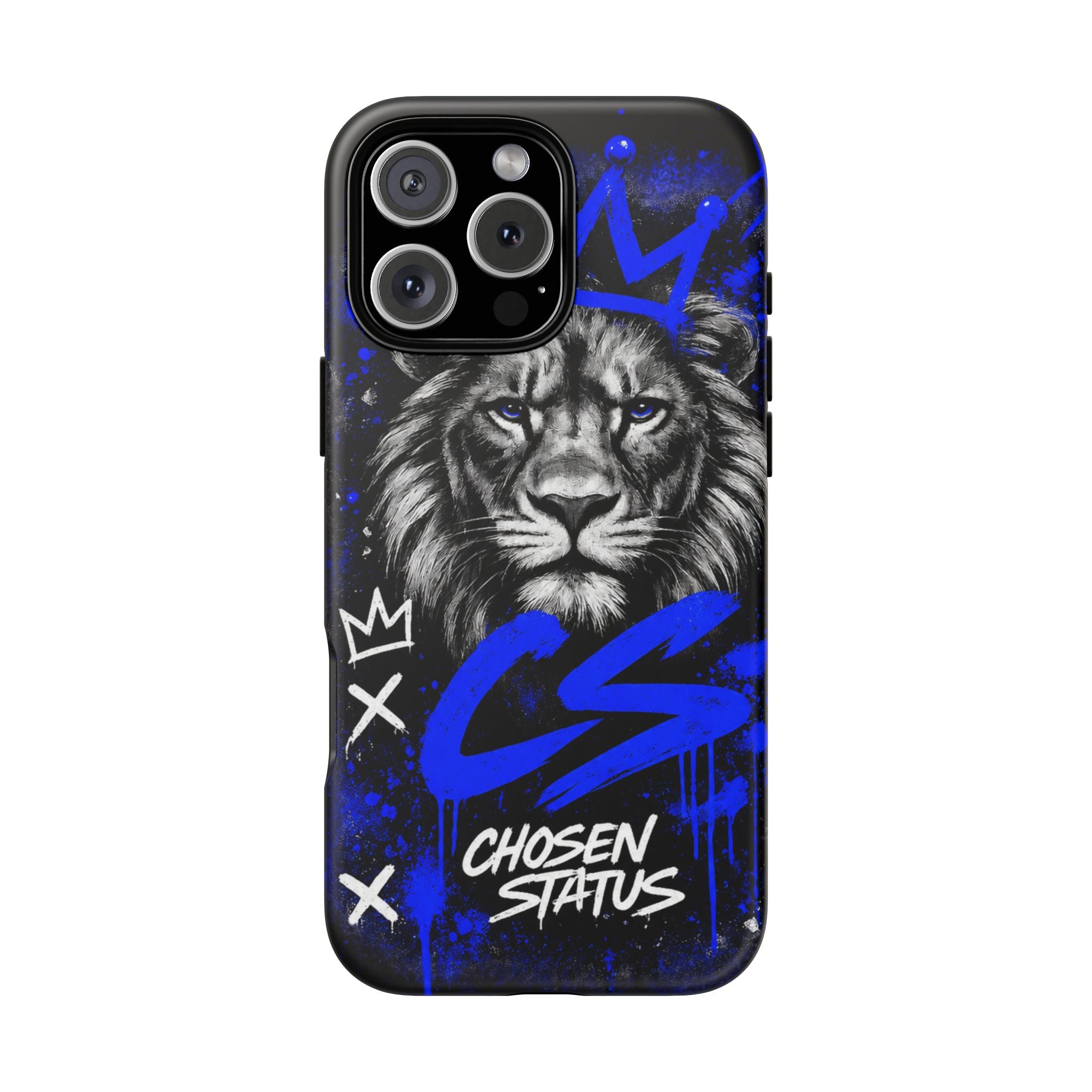 Lion “Chosen Status” Phone Case — Blue Graffiti Protective Cover