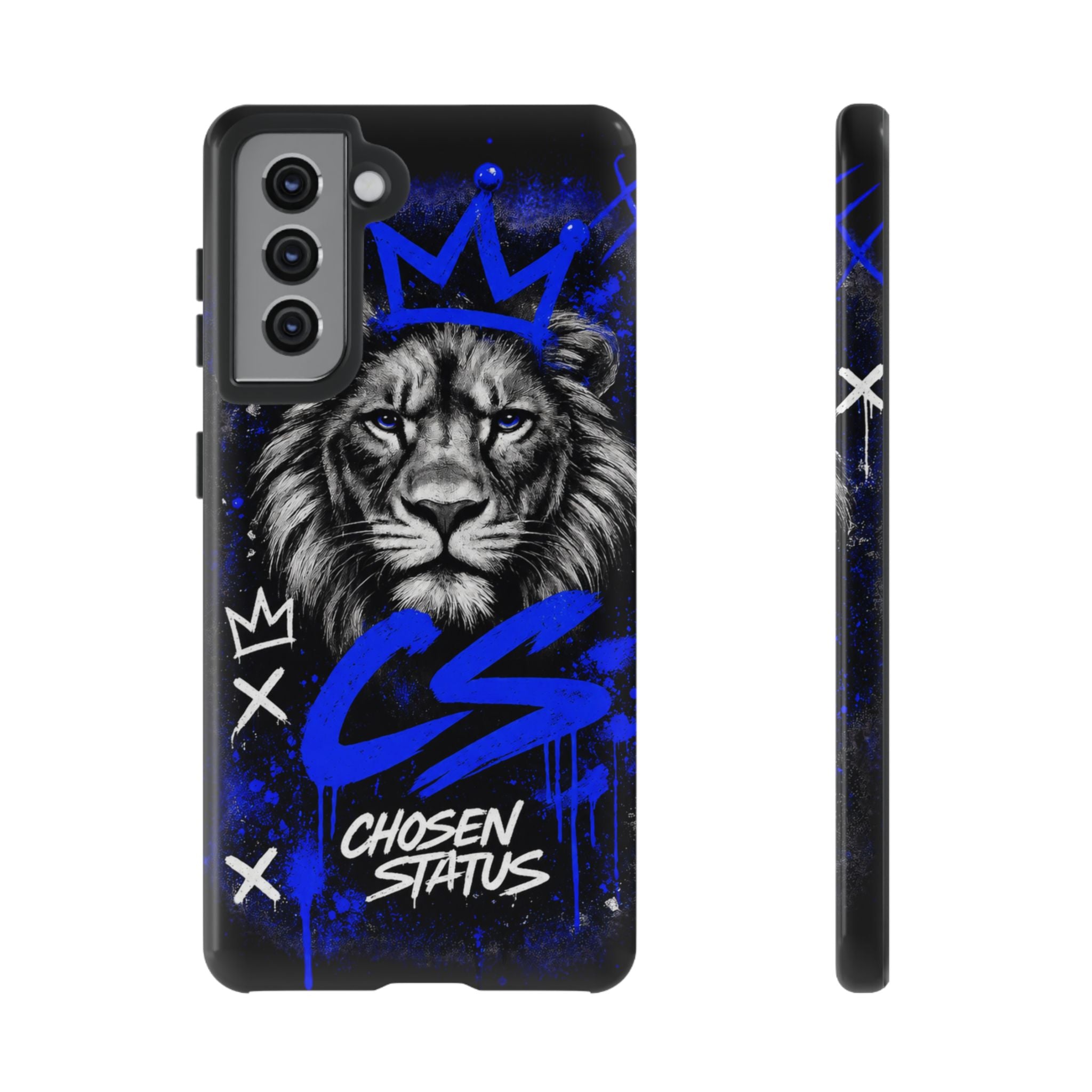 Lion “Chosen Status” Phone Case — Blue Graffiti Protective Cover