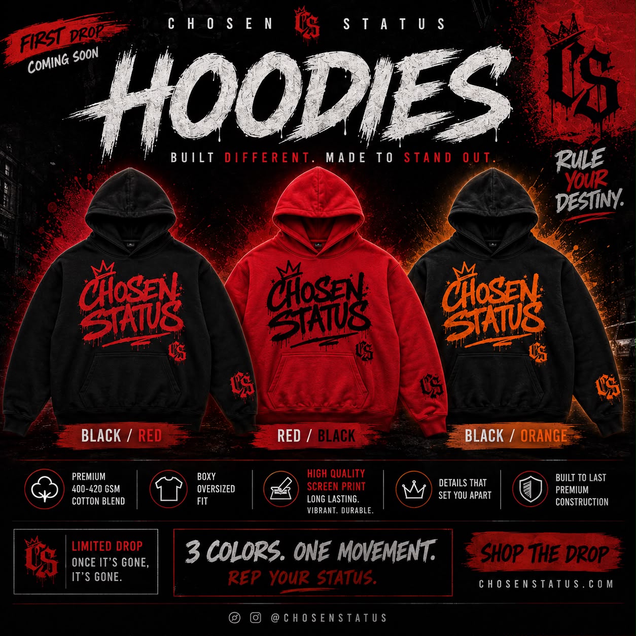 BLACK / RED HEAVYWEIGHT HOODIE