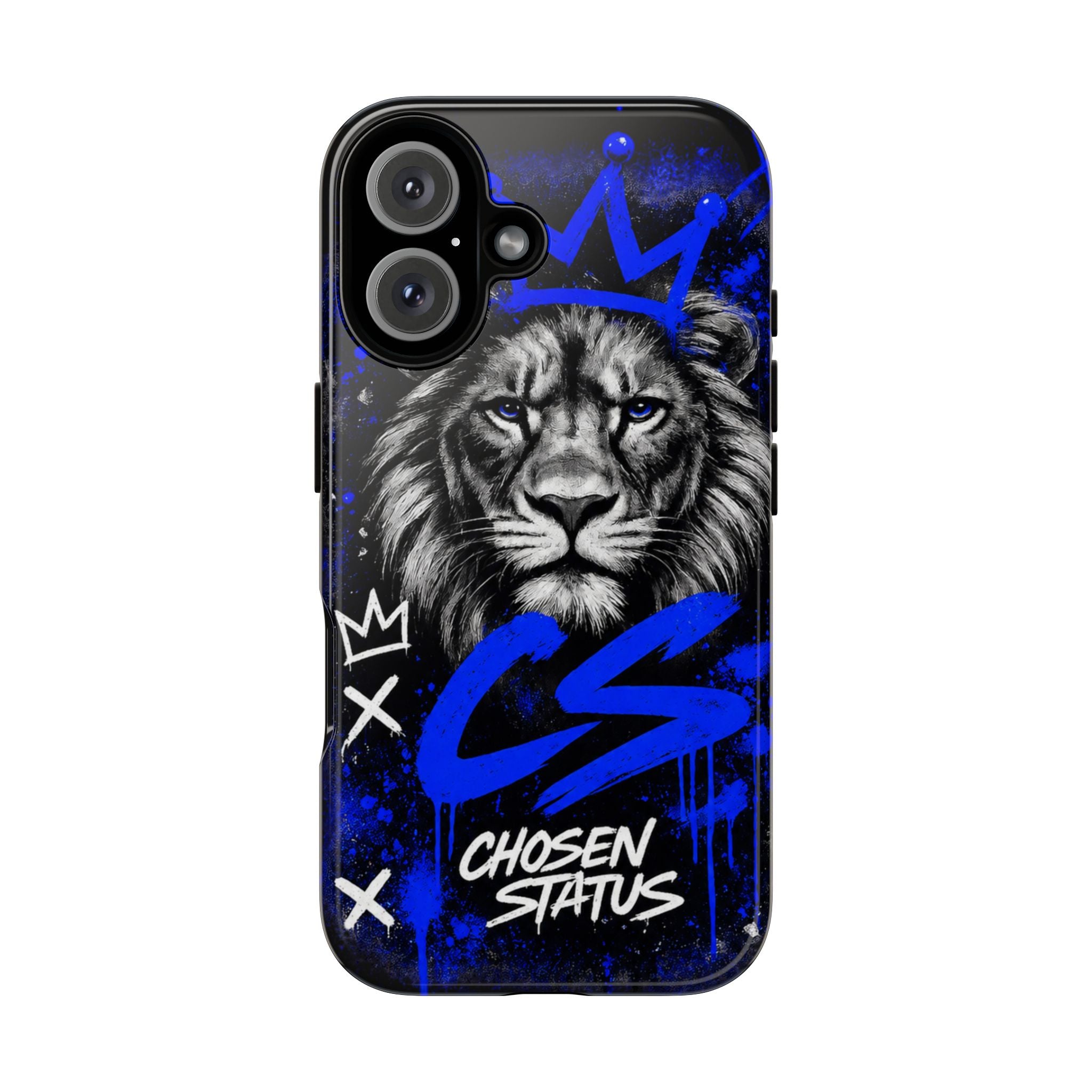 Lion “Chosen Status” Phone Case — Blue Graffiti Protective Cover