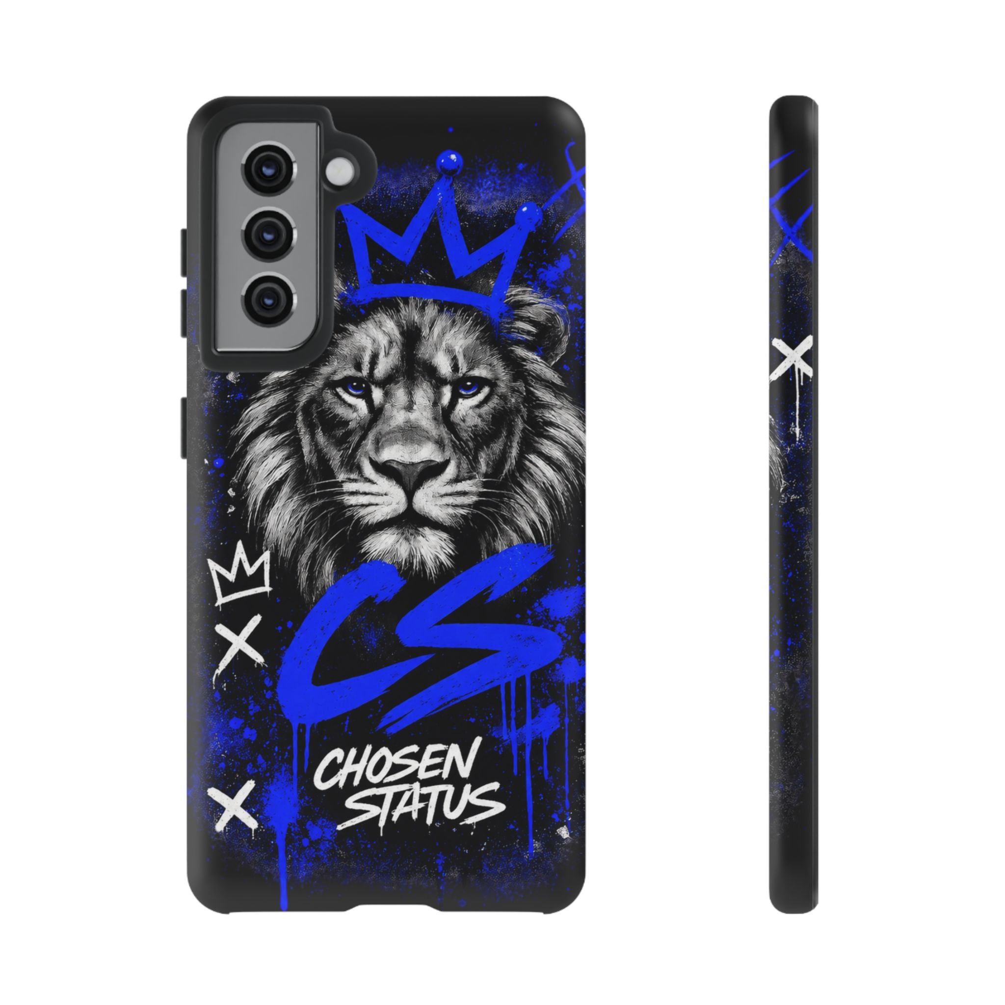 Lion “Chosen Status” Phone Case — Blue Graffiti Protective Cover