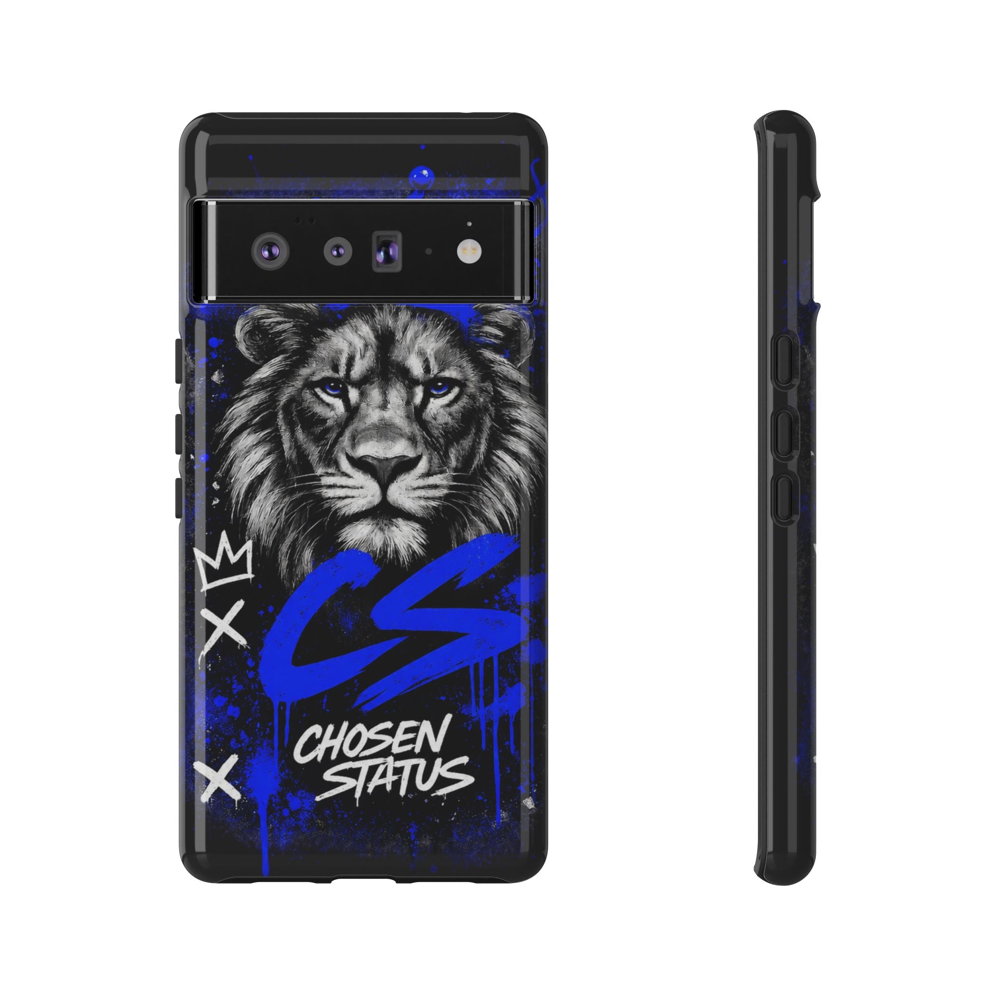 Lion “Chosen Status” Phone Case — Blue Graffiti Protective Cover