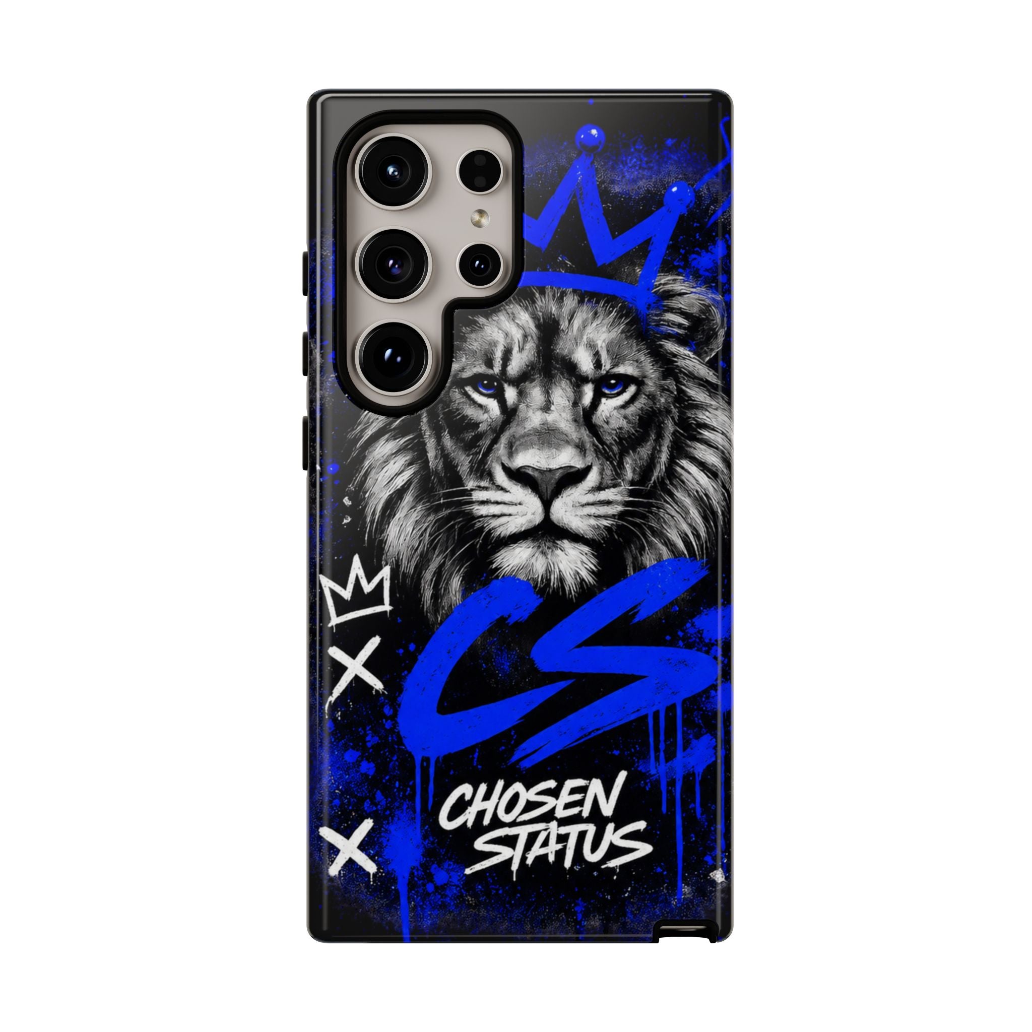 Lion “Chosen Status” Phone Case — Blue Graffiti Protective Cover