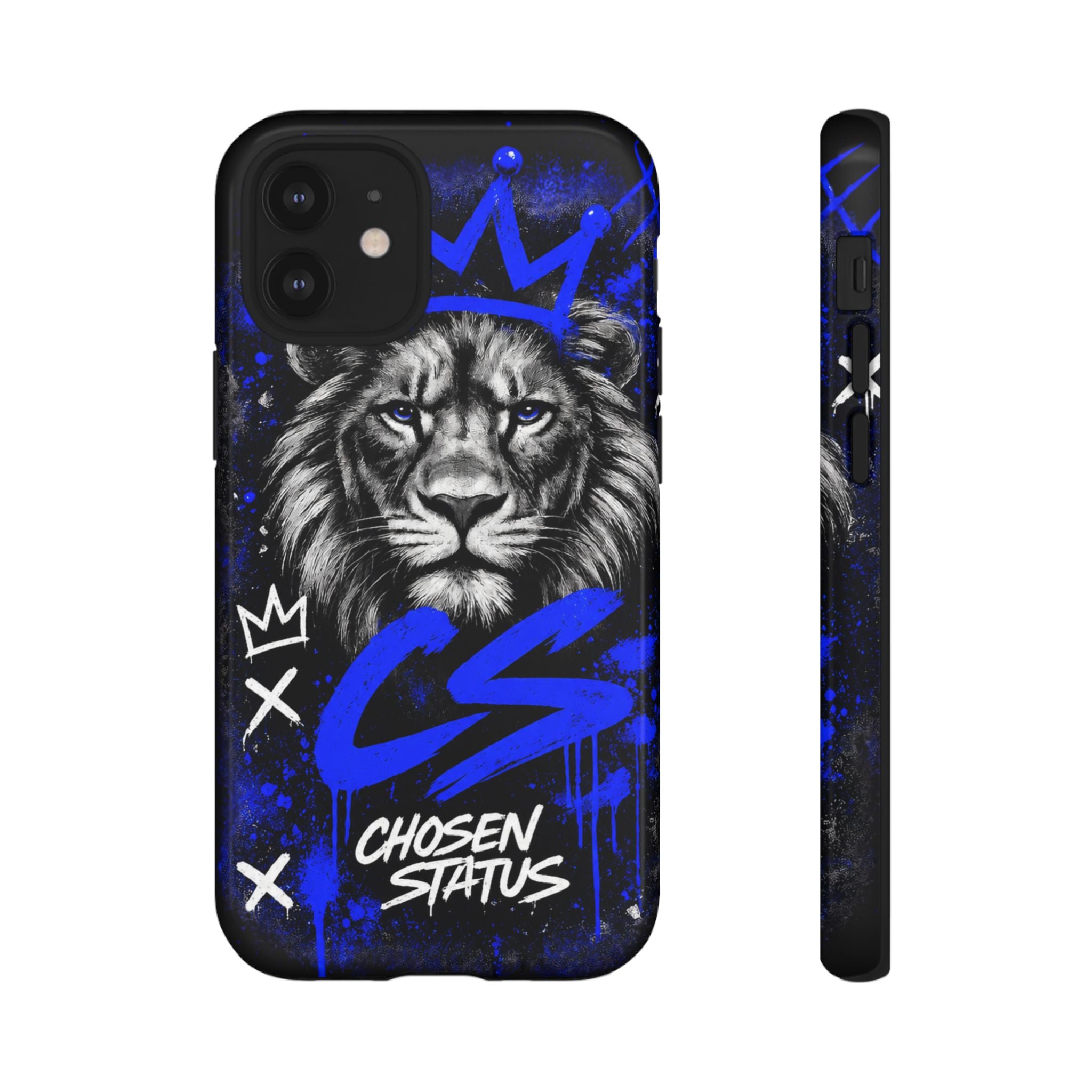 Lion “Chosen Status” Phone Case — Blue Graffiti Protective Cover