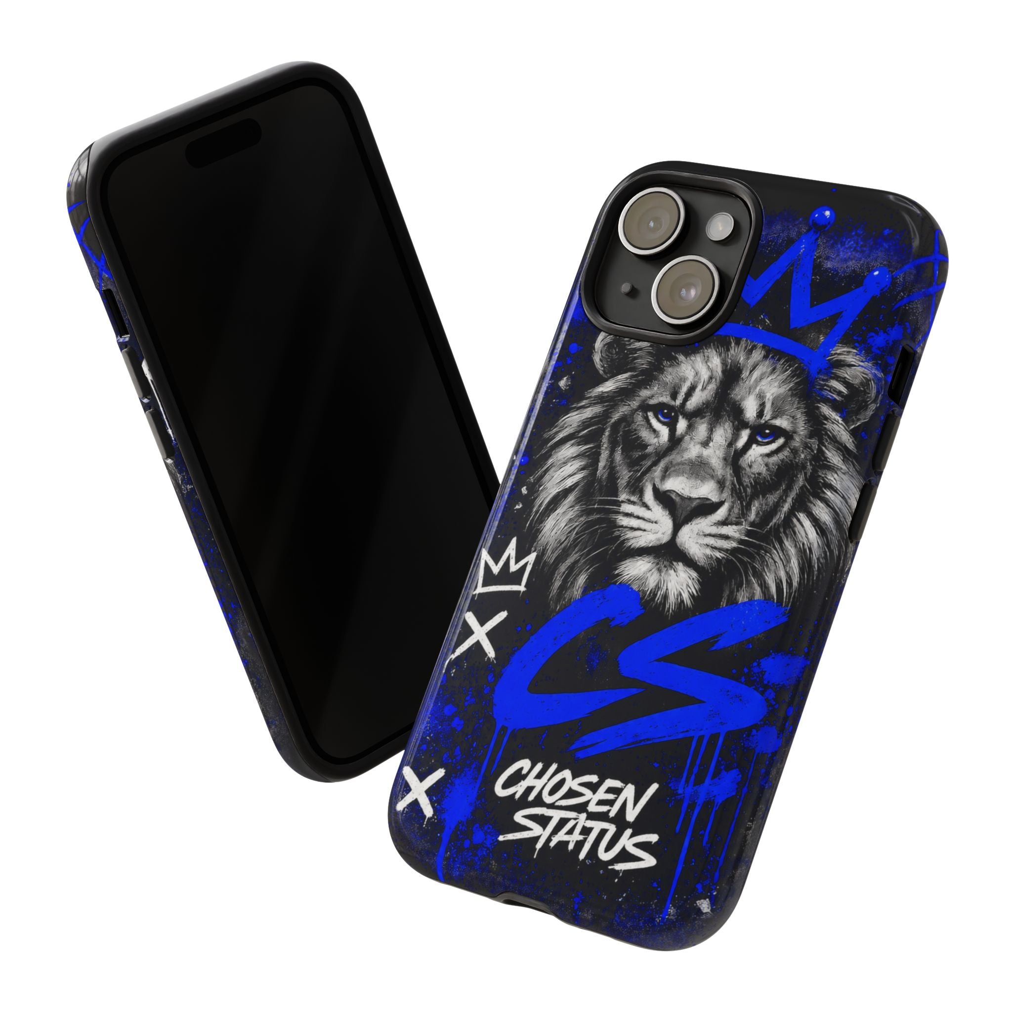 Lion “Chosen Status” Phone Case — Blue Graffiti Protective Cover