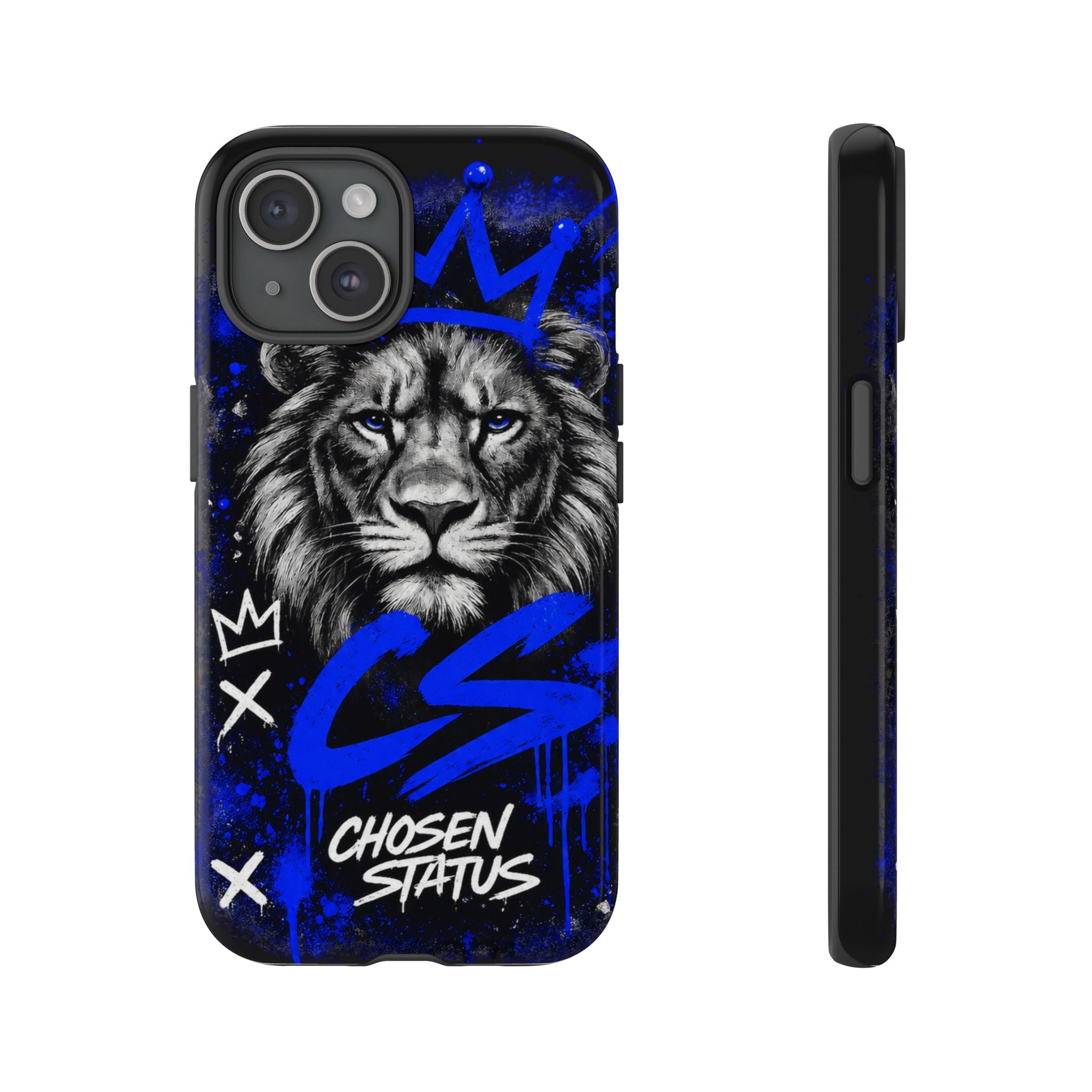 Lion “Chosen Status” Phone Case — Blue Graffiti Protective Cover