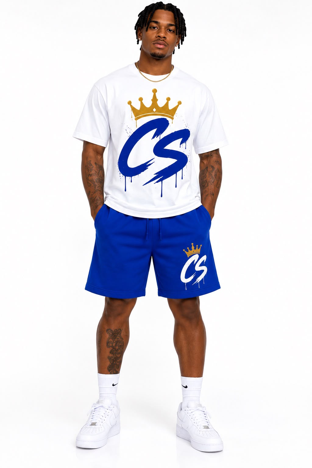White / Royal Blue Premium Cotton Set